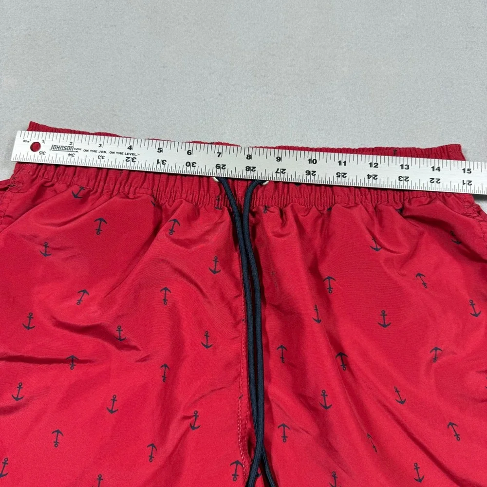 Nautica Mens Red Anchor Print Swim Trunks Drawstring Board Shorts Size S